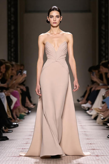 Robe de soirée maxi maxi froncée en satin champagne